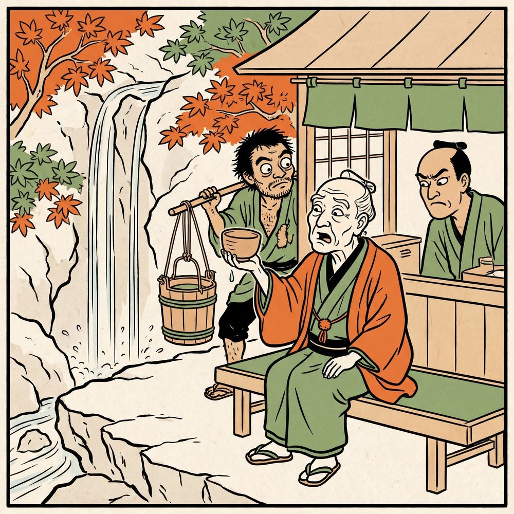 Illustration of a scene from the rakugo story Hatena no Chawan