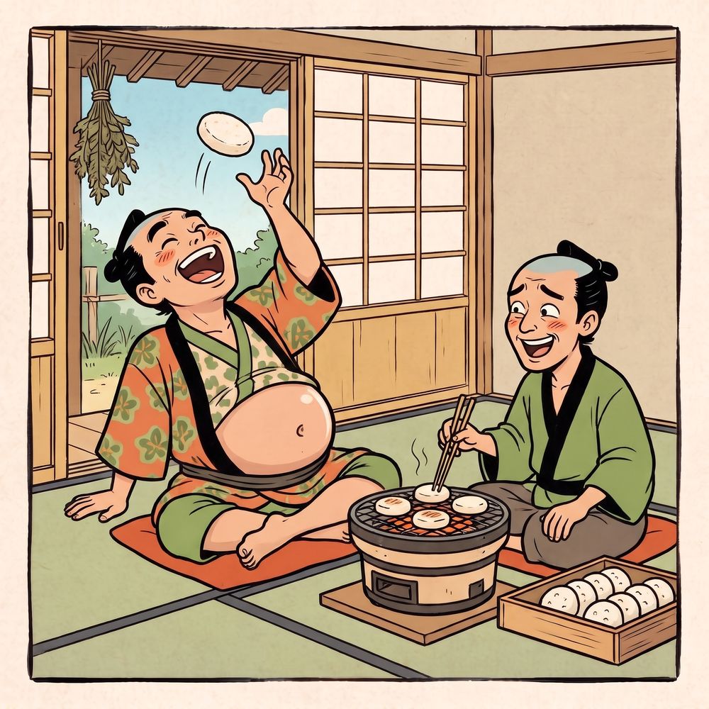 Illustration of a scene from the rakugo story Jaganso