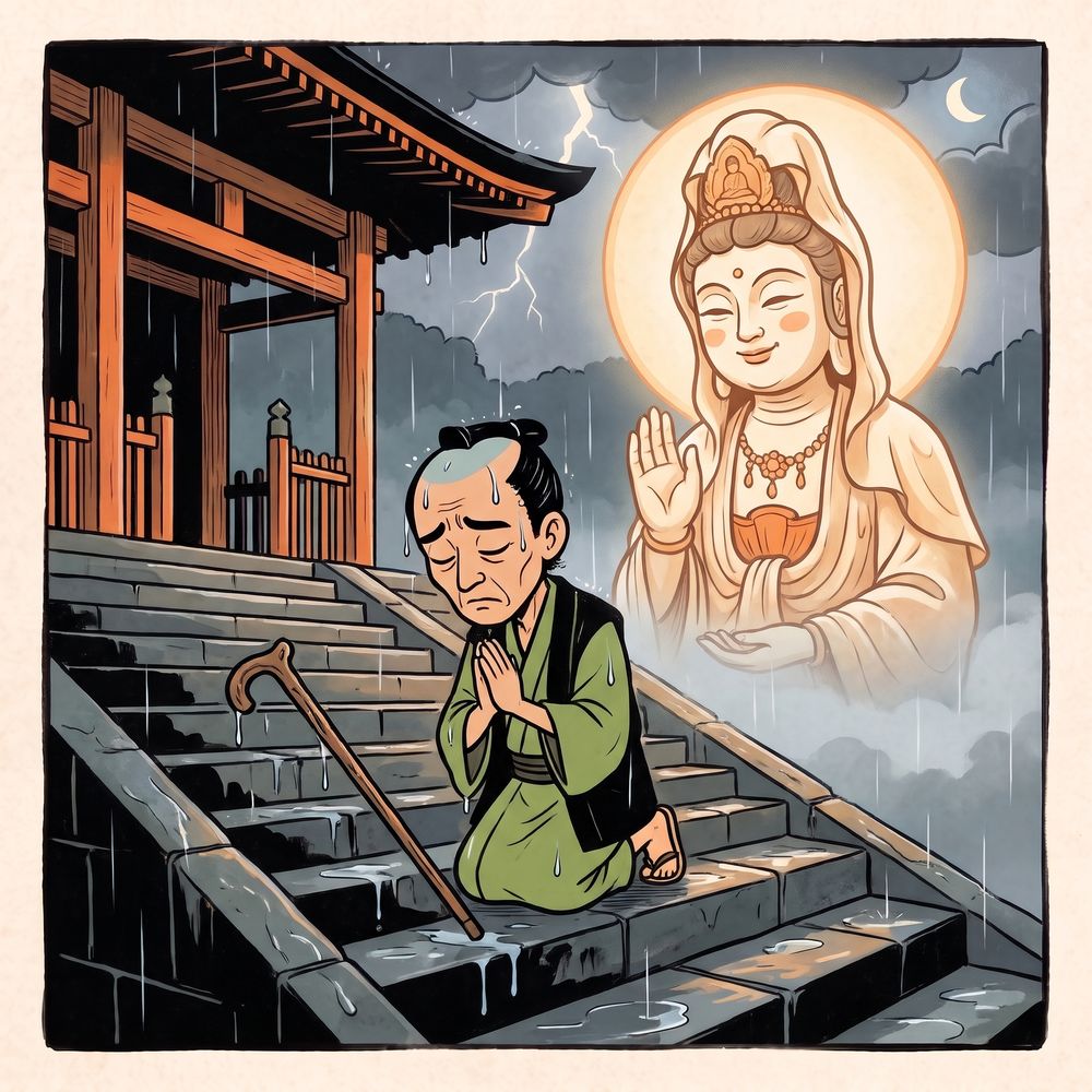 Illustration of a scene from the rakugo story Kagekiyo